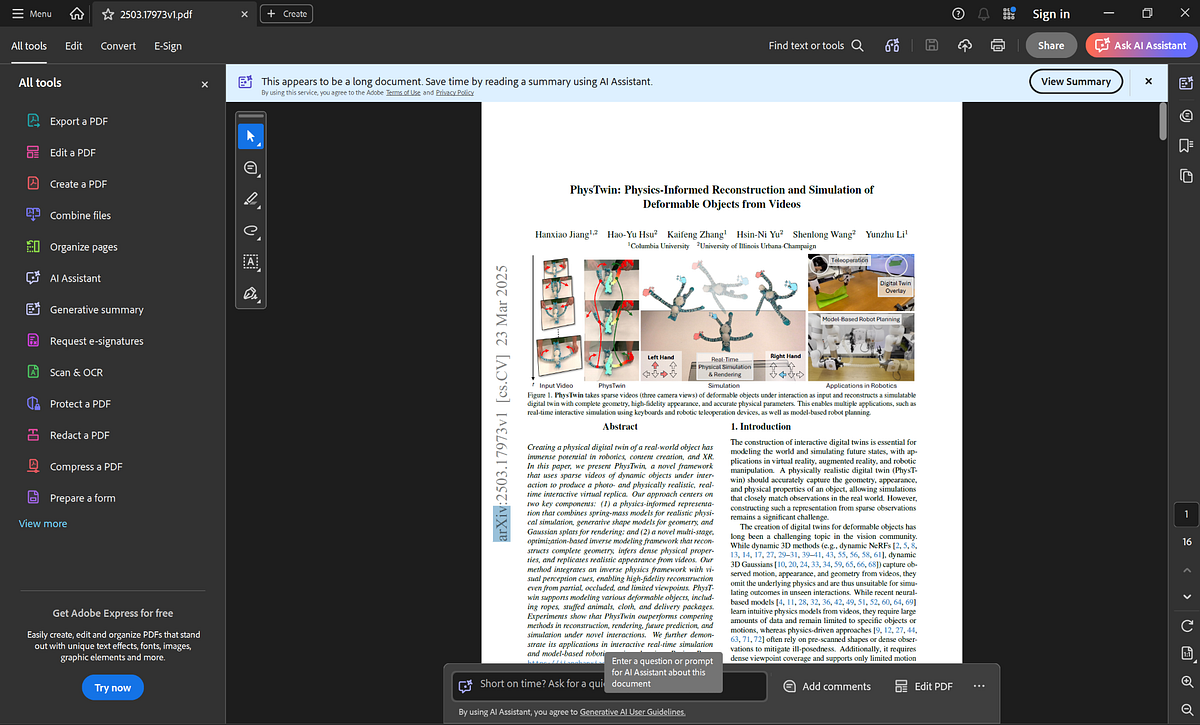acrobat page with AI buttons