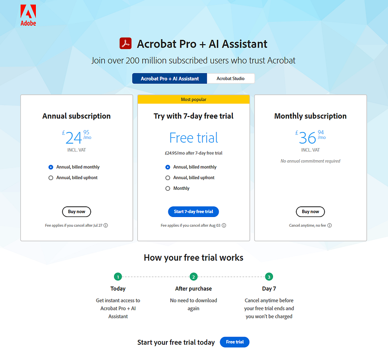 acrobat advertising page